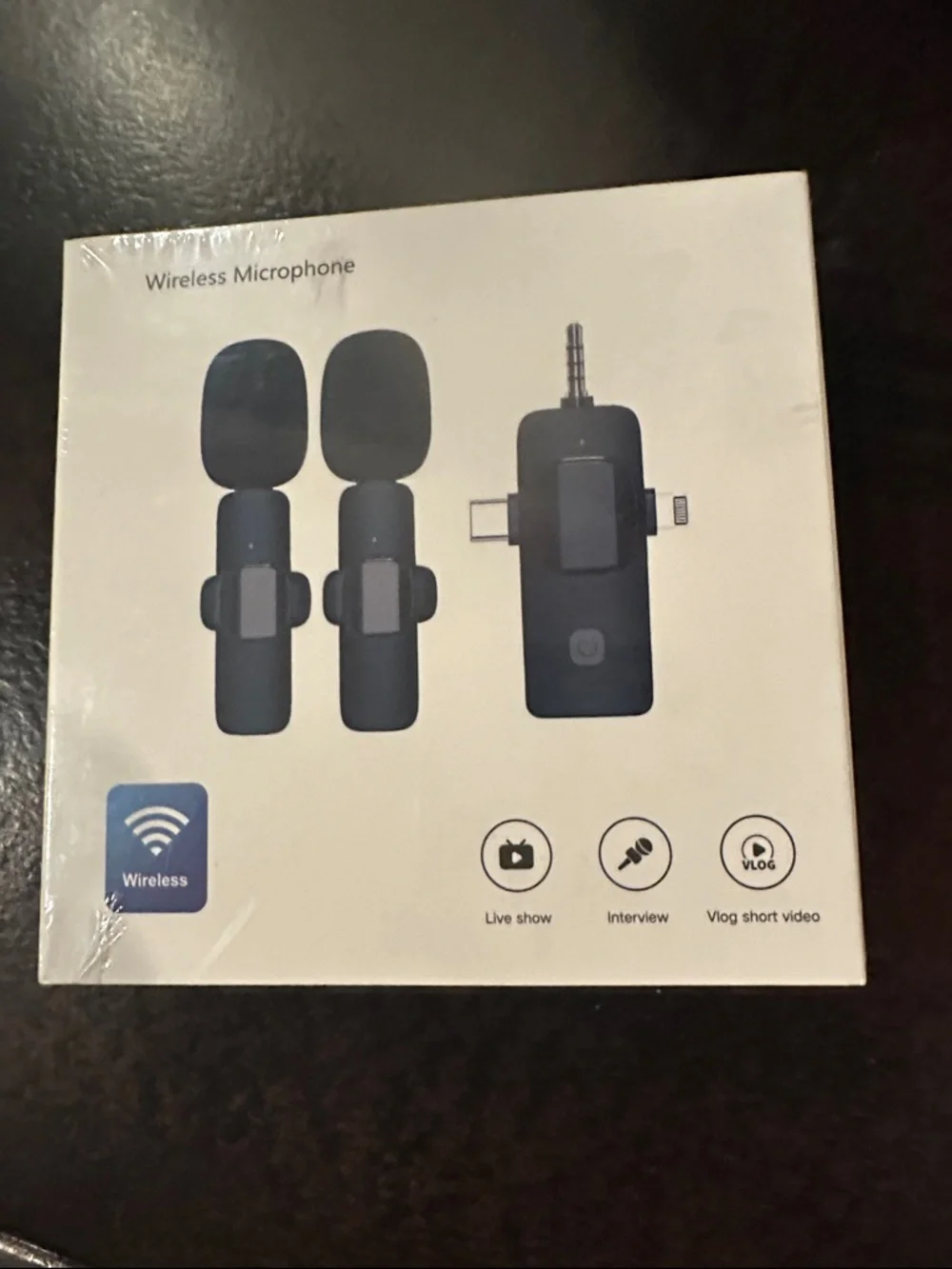 Wireless Lavalier Microphone Dual Mics with Receiver - Black